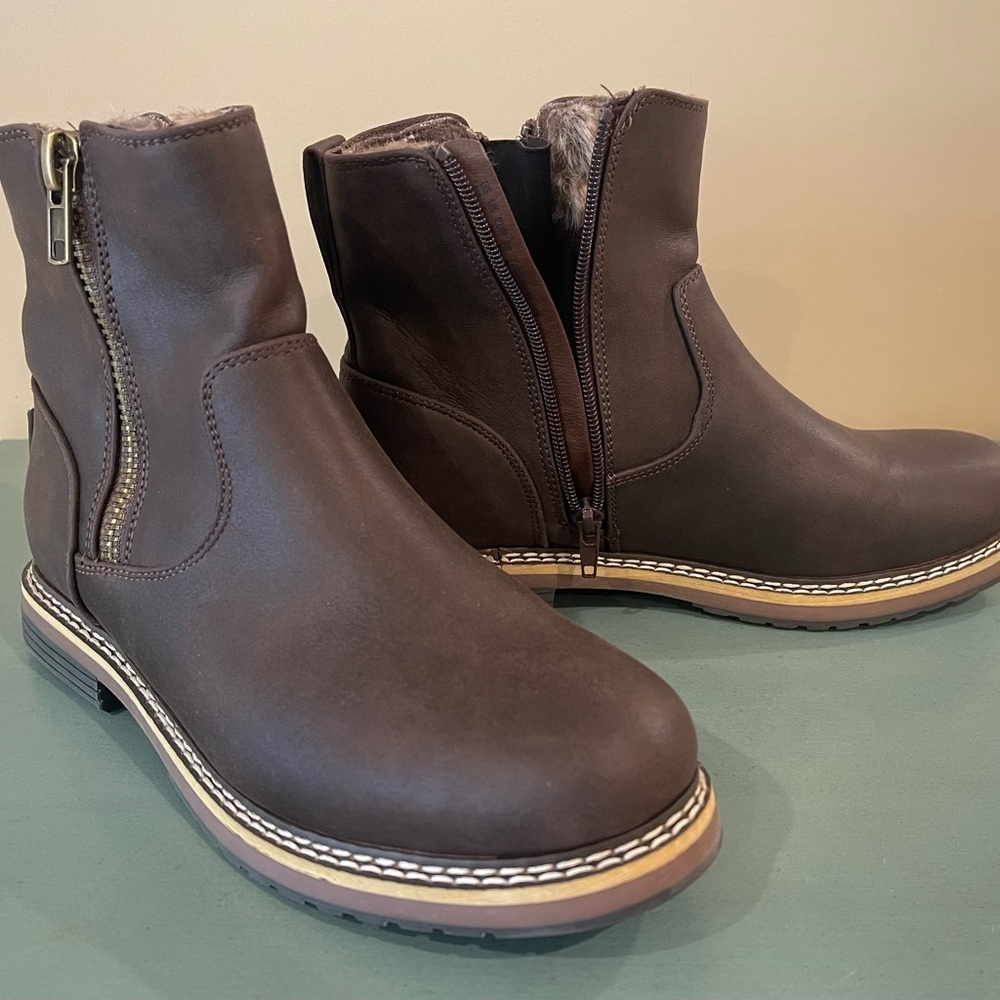 Brown Leather Ankle Boots with Fur Lining